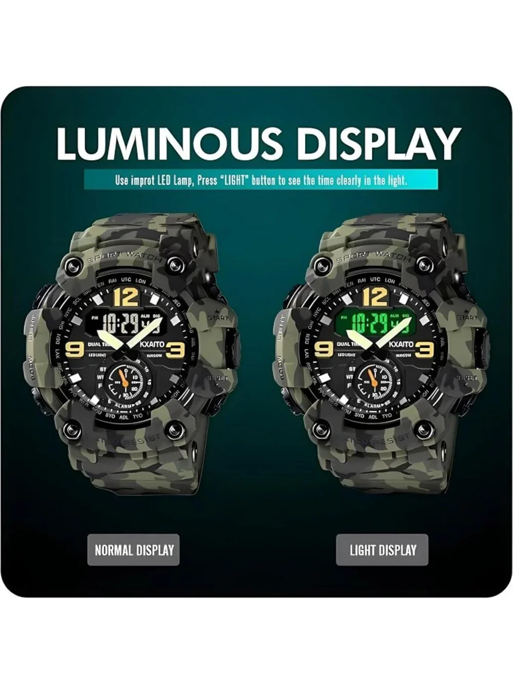 Men's Black And Green Analog Quartz S-Shock Waterproof Sports LED Digital Watch